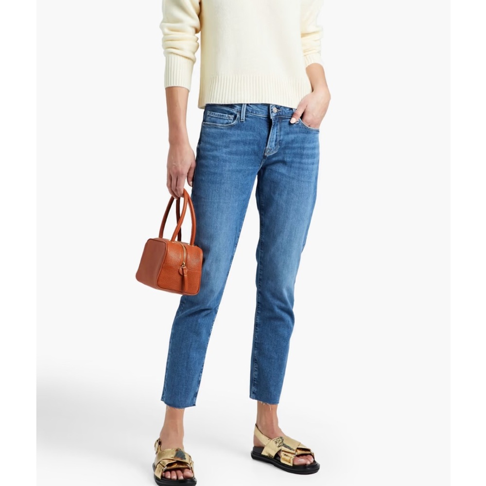 FRAME Le Garcon cropped faded low-rise slim-leg jeans